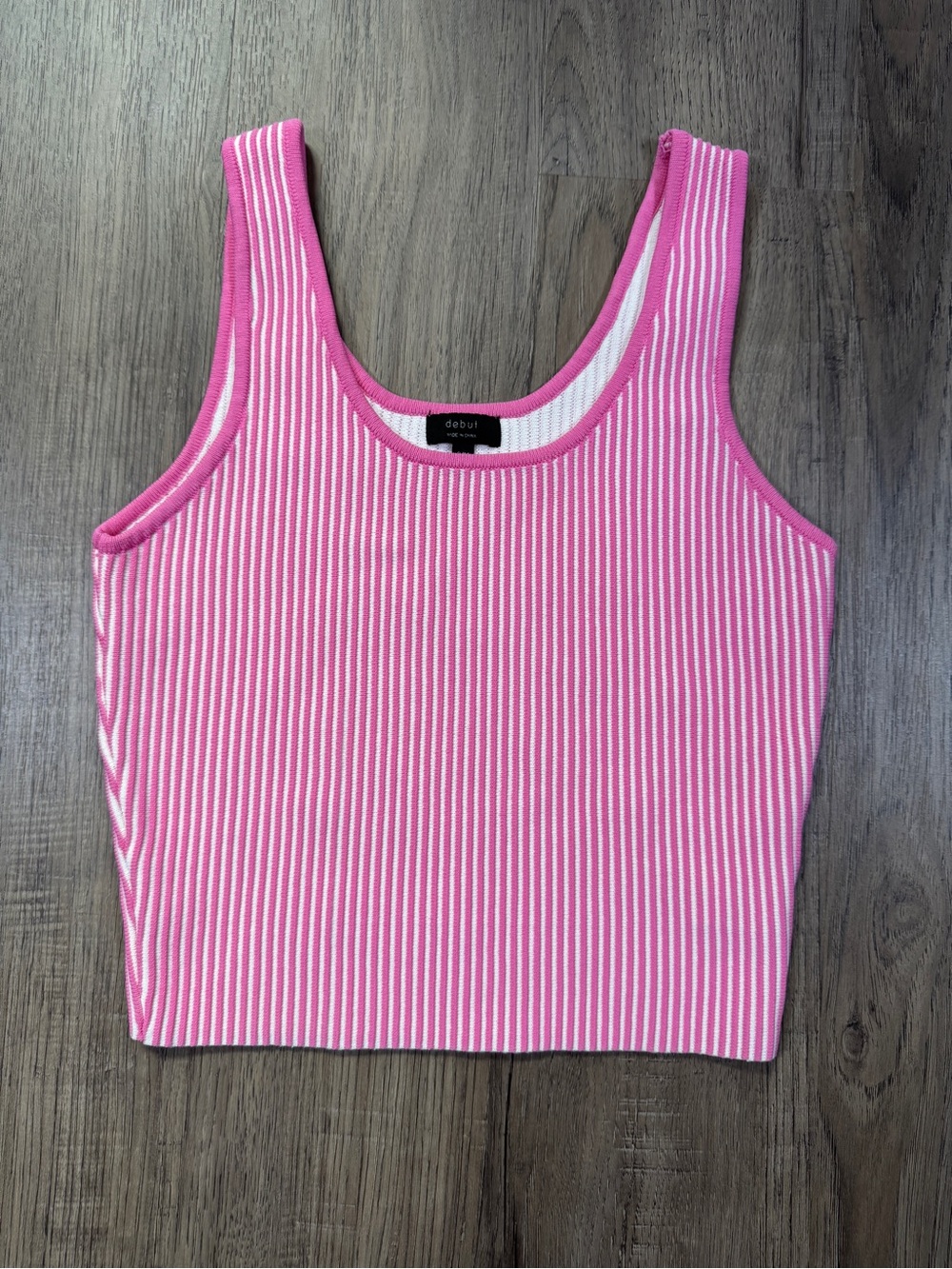 Debut Pink & White Striped Ribbed Knit Tank Top Size S/M